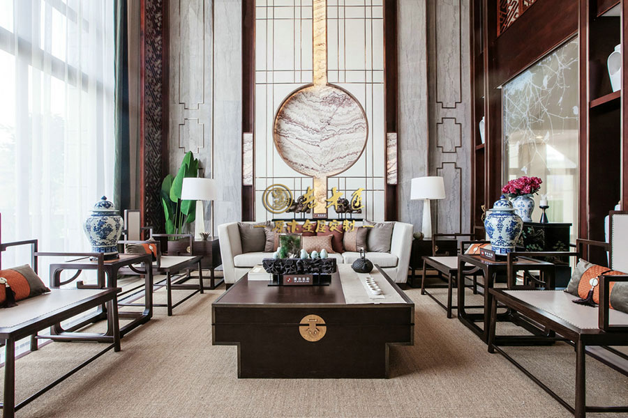 新中式別墅樣板間原木定制效果圖