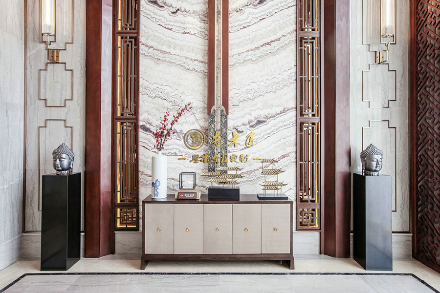 新中式別墅樣板間原木定制效果圖