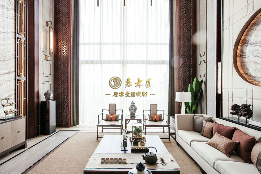 新中式別墅樣板間原木定制效果圖