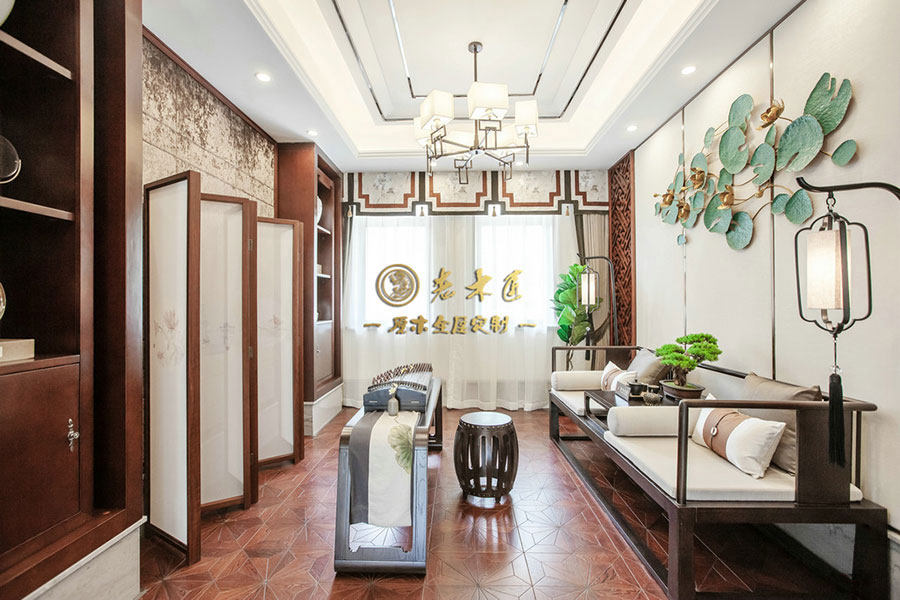新中式別墅樣板間原木定制效果圖