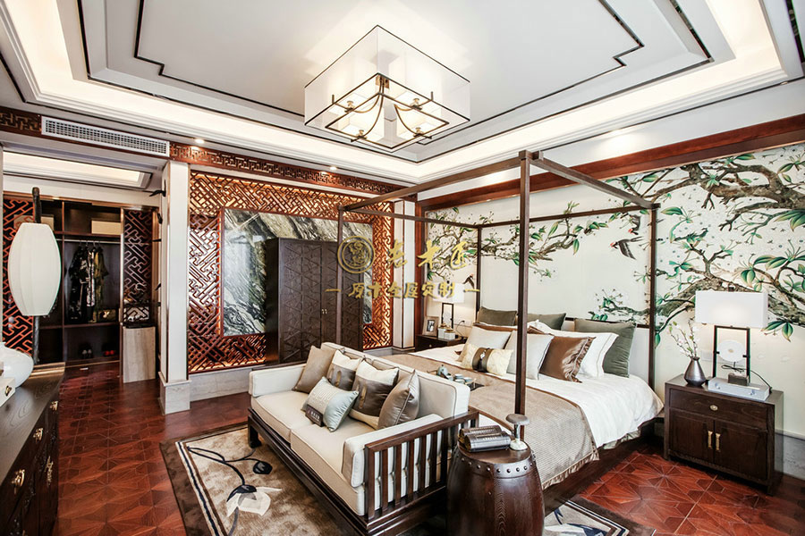 新中式別墅樣板間原木定制效果圖