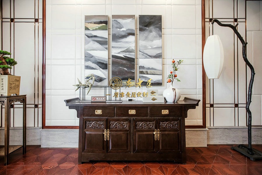 新中式別墅樣板間原木定制效果圖