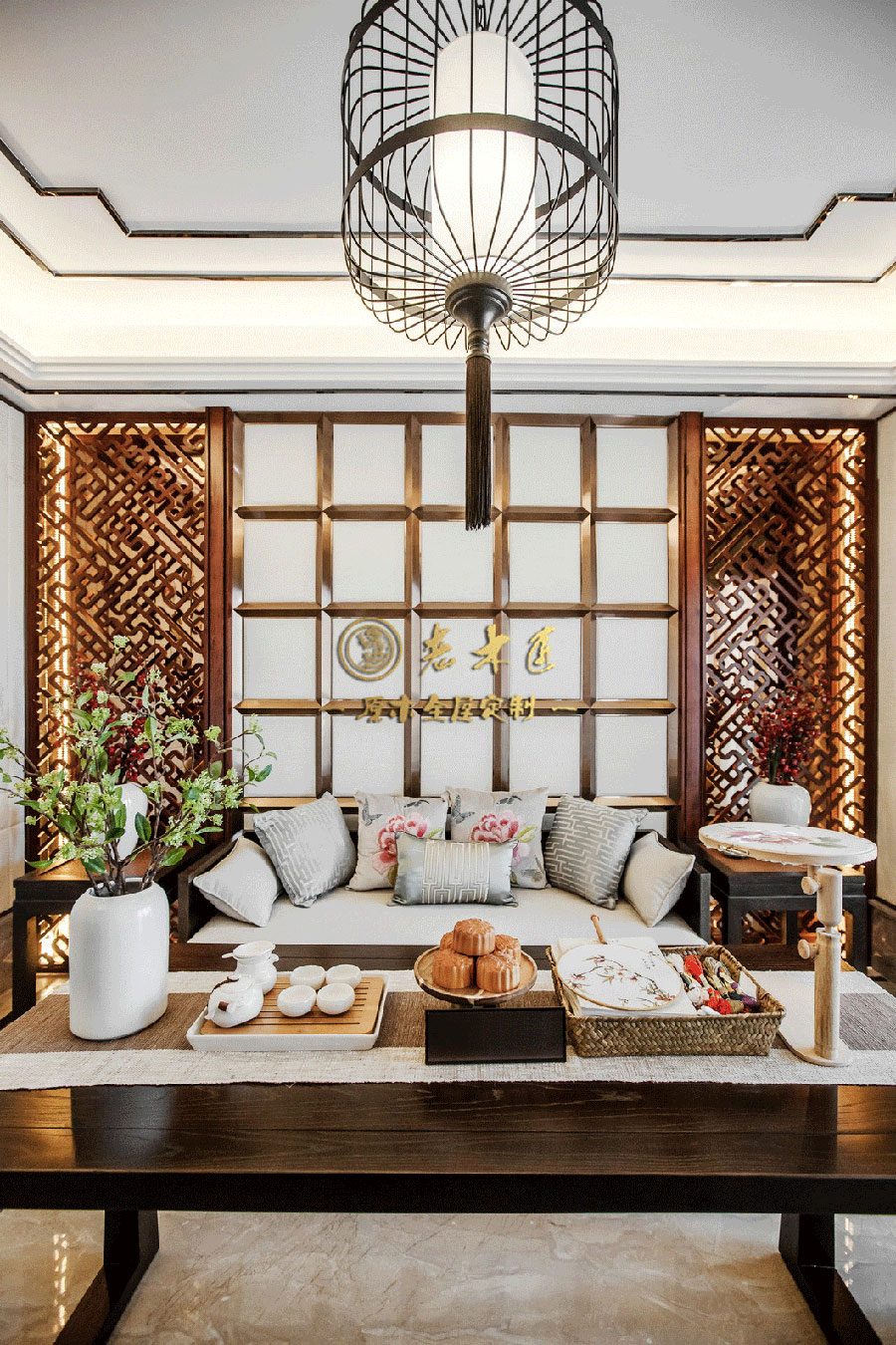 新中式別墅樣板間原木定制效果圖