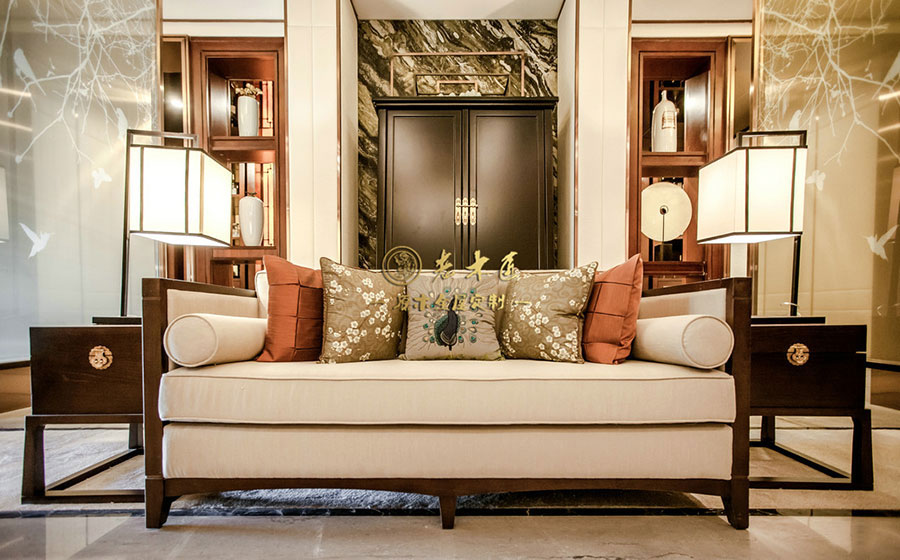 新中式別墅樣板間原木定制效果圖
