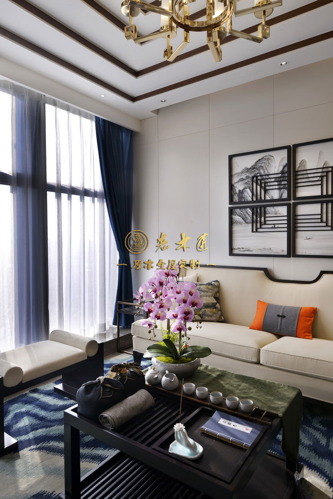 公寓樣板房新中式原木定制效果圖