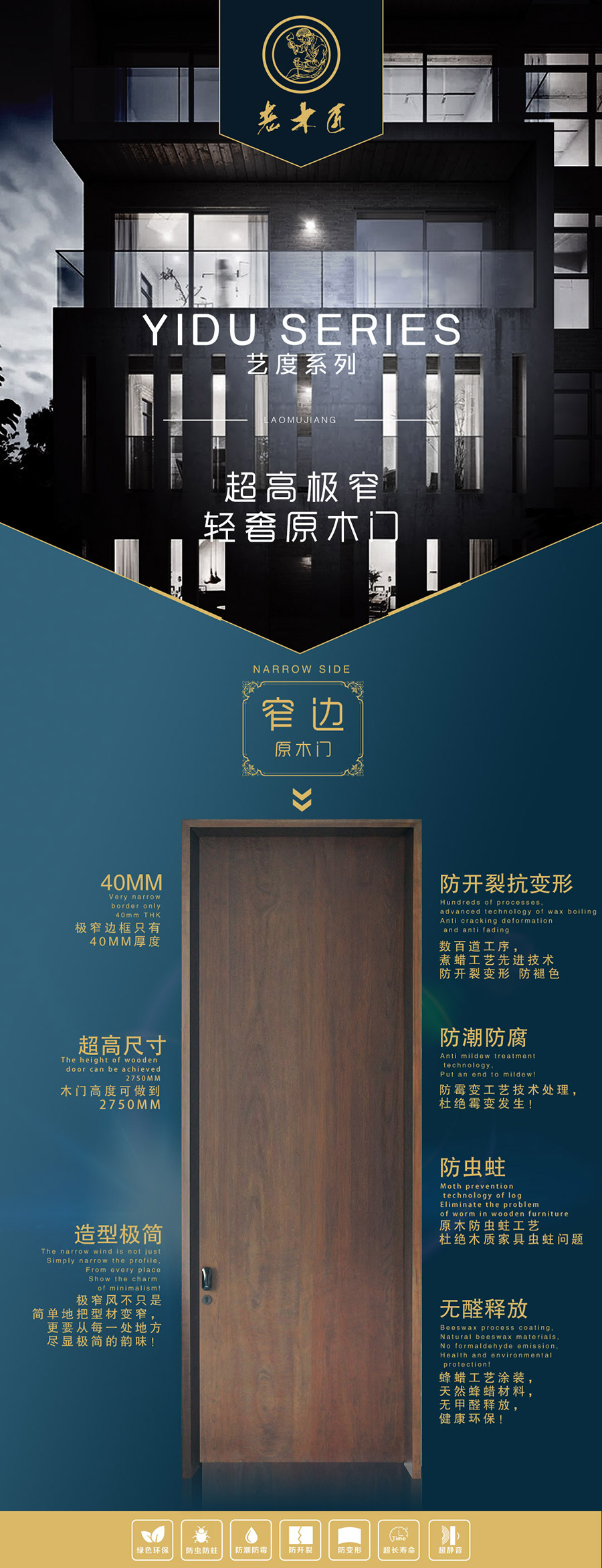 超高極窄輕奢原木門