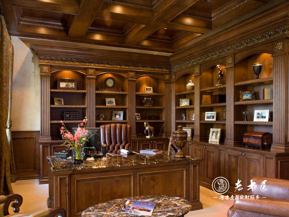 老木匠美式書柜定制 原木書柜定制