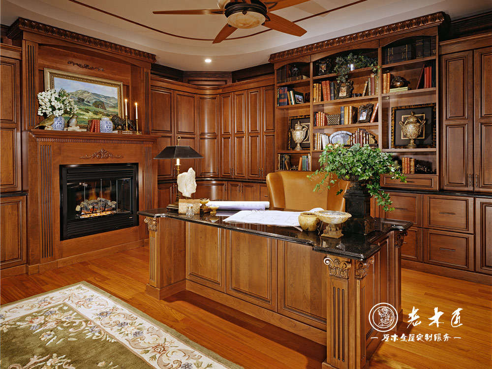 歐式原木書柜 整木書柜定制