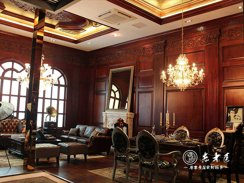 客廳實(shí)木護(hù)墻板裝修圖片