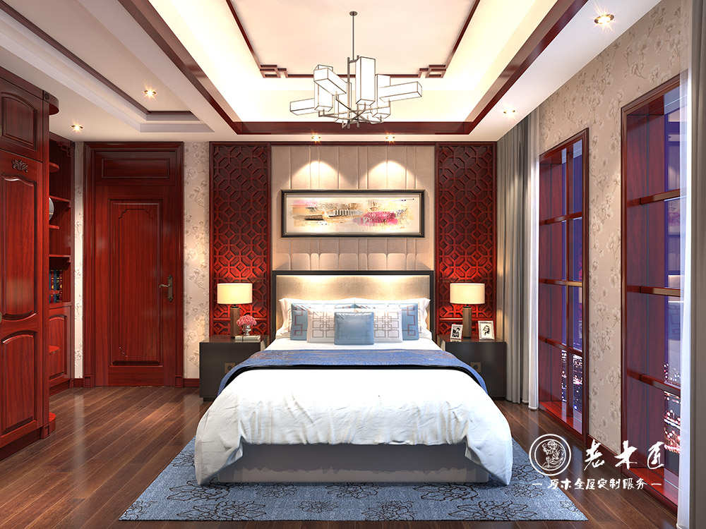 新中式臥室實木定制效果圖