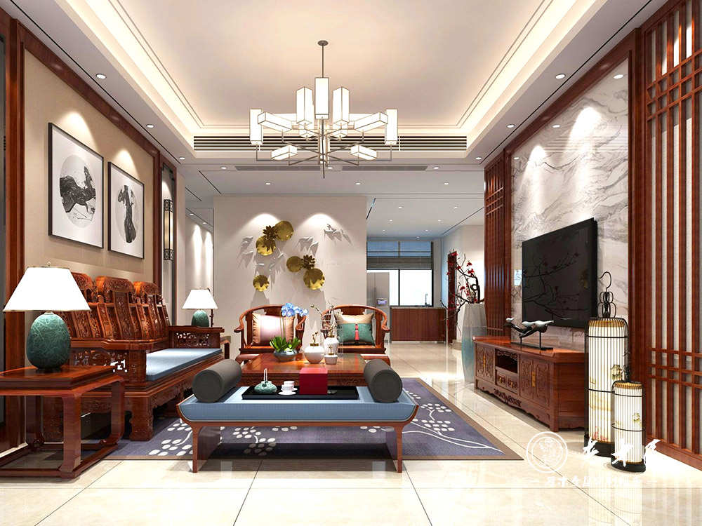新中式客廳背景墻效果圖_新中式效果圖