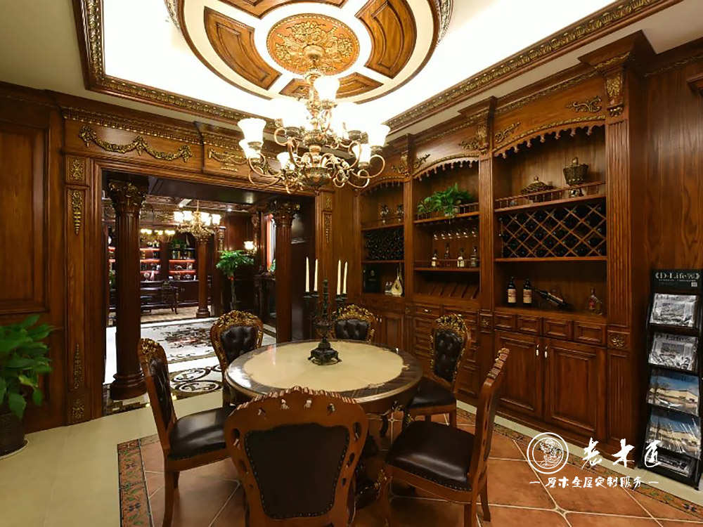 原木整裝餐廳裝修效果圖_實木整裝酒柜效果圖