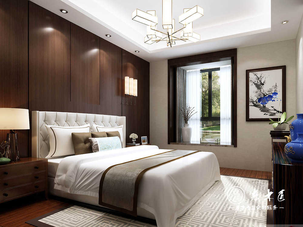 原木輕奢主臥室背影墻圖片_輕奢風(fēng)格臥室裝修效果圖