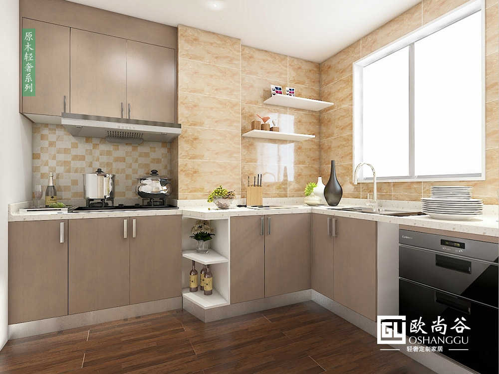 原木輕奢廚房效果圖_輕奢風(fēng)格廚房圖片