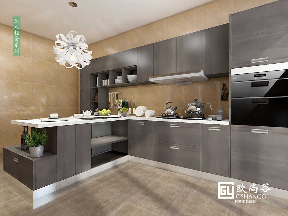 輕奢櫥柜效果圖_現(xiàn)代輕奢櫥柜