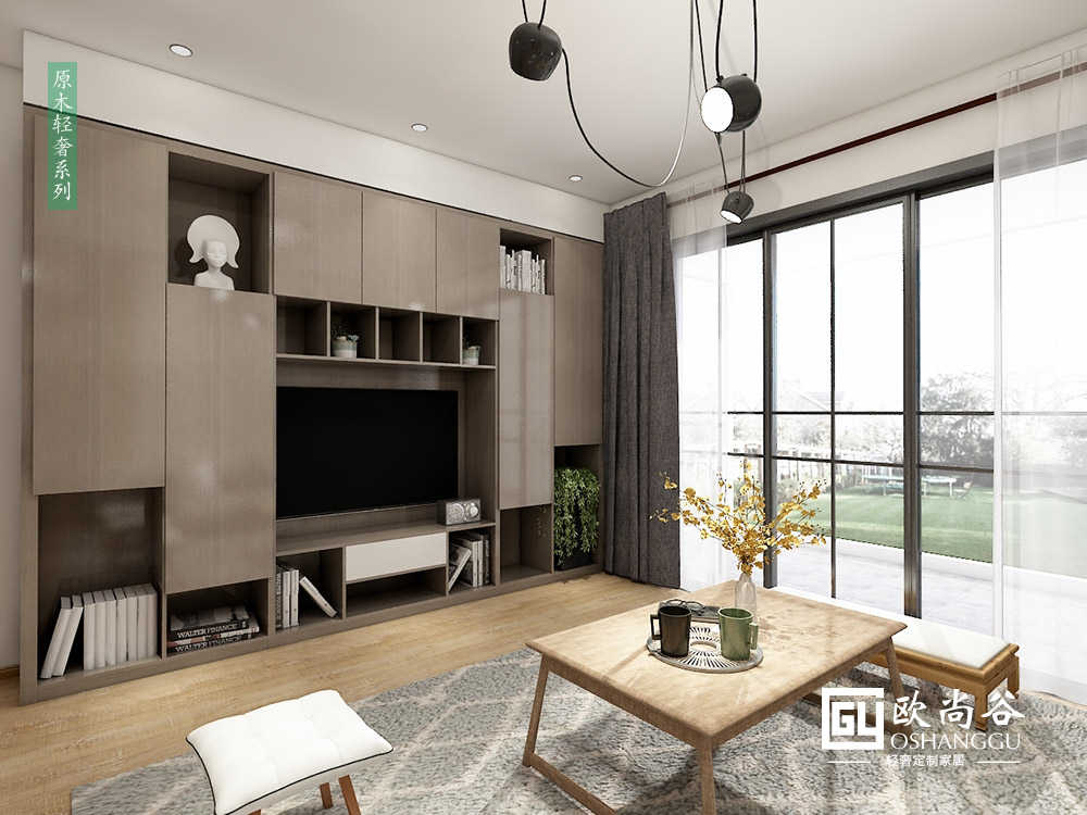 原木輕奢客廳定制_輕奢客廳裝修效果圖