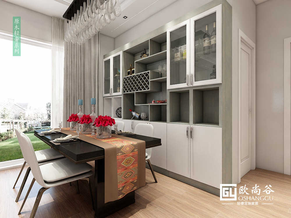 原木輕奢餐廳酒柜_現(xiàn)代輕奢酒柜效果圖