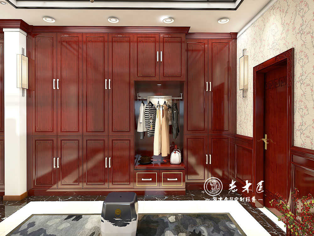 新中式衣帽間原木定制效果圖