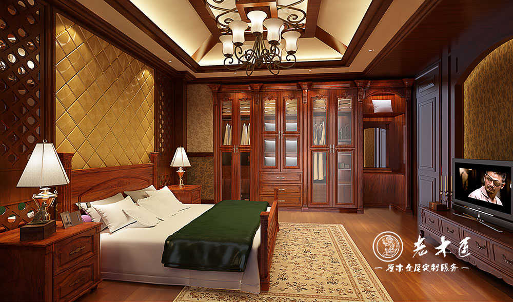 臥室床頭實(shí)木背景墻裝修圖片