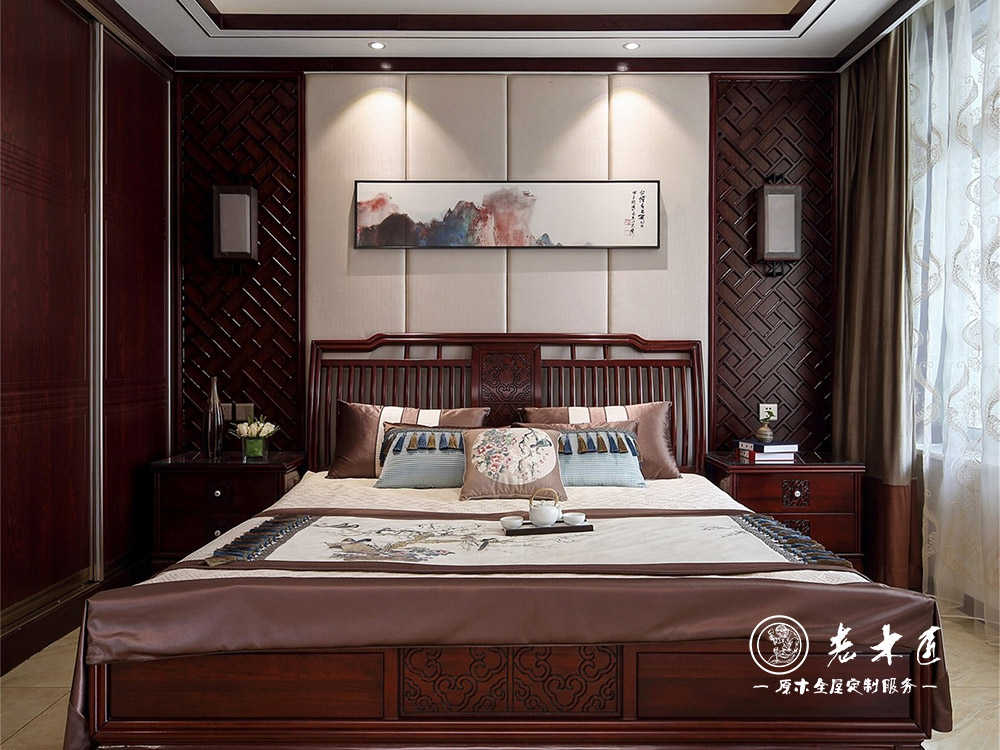 新中式臥室背景墻設(shè)計(jì)_原木背景墻