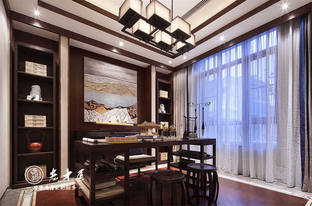 家庭實木書柜定制_新中式整體書柜圖片