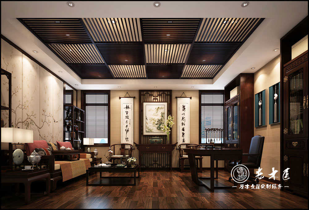 新中式書柜裝修效果圖_新中式書房圖片