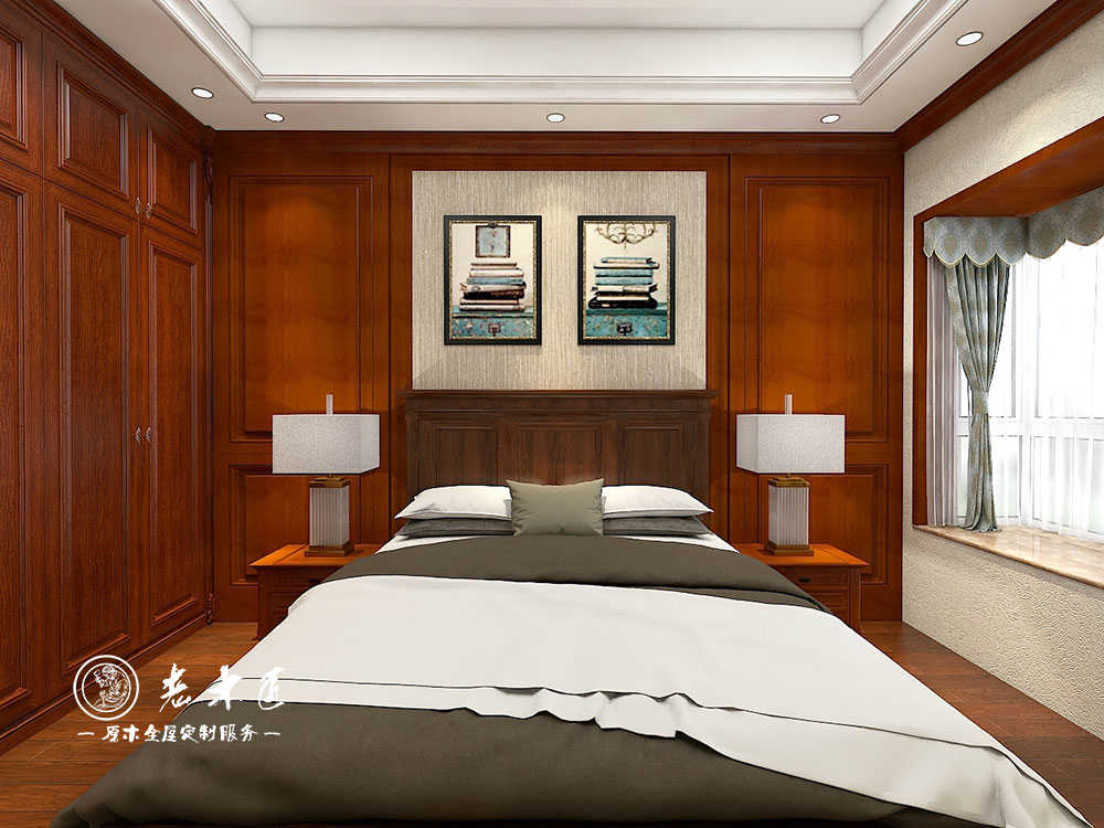 臥室實(shí)木背景墻裝修效果圖