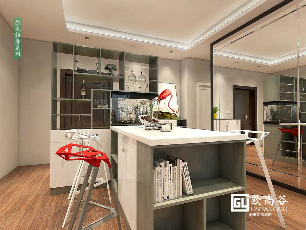 輕奢風(fēng)吧臺設(shè)計(jì)效果圖_原木輕奢吧臺酒柜圖片