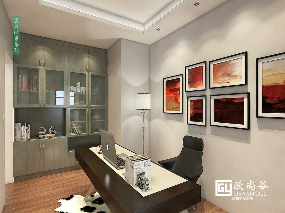 輕奢風(fēng)格書房_現(xiàn)代輕奢書房效果圖