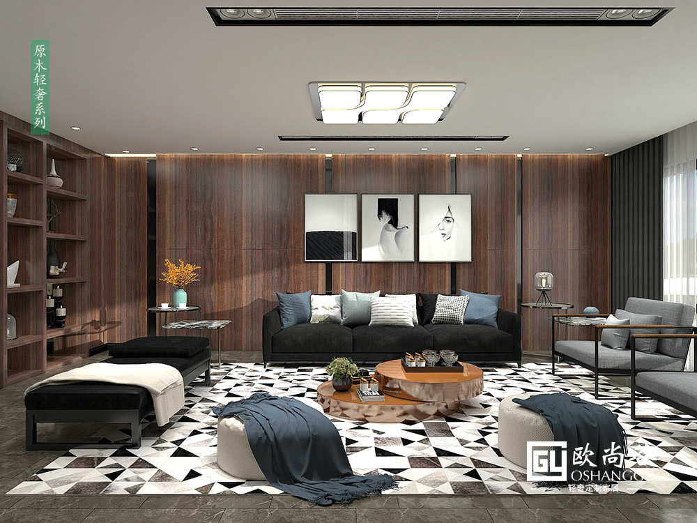 輕奢客廳背景_輕奢高級灰客廳效果圖