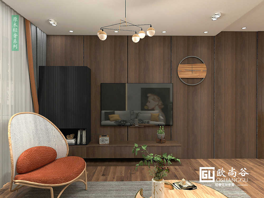 極簡輕奢木作客廳_輕奢客廳圖片