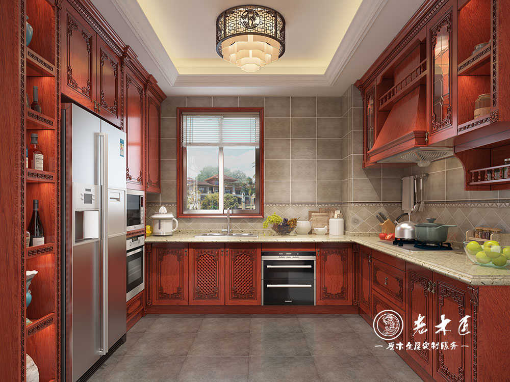 中式實木整體廚房裝修效果圖