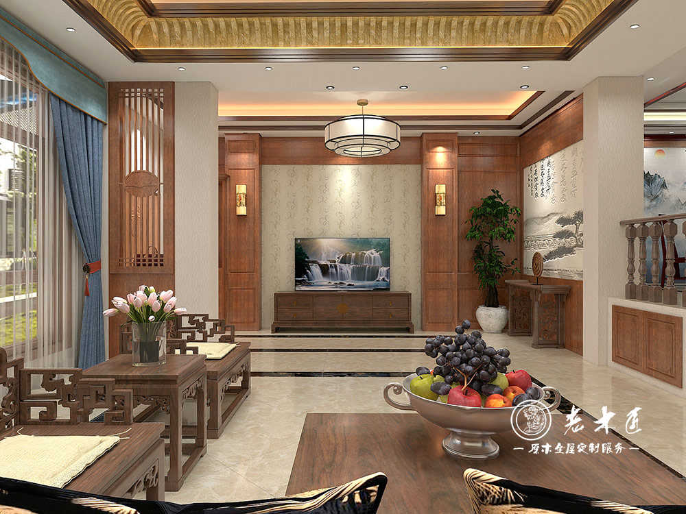 中式風格原木全屋定制效果圖