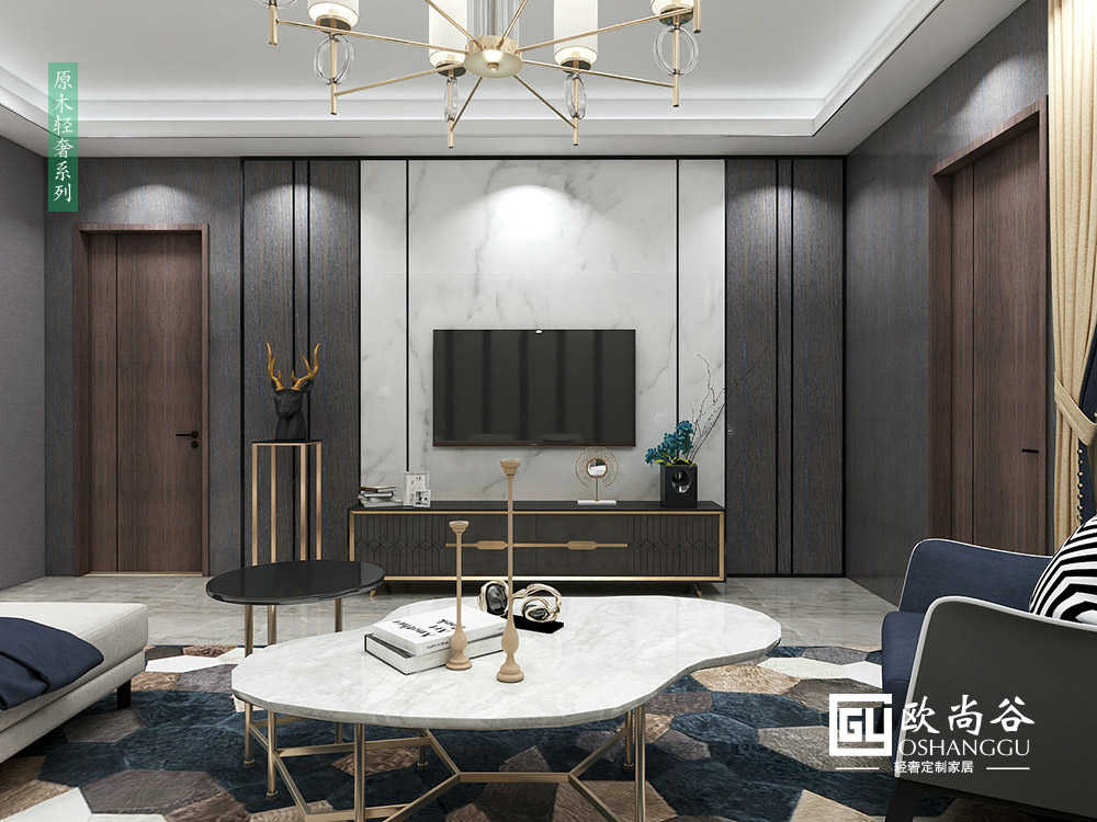 輕奢風(fēng)格客廳裝修圖片_輕奢客廳背景墻圖片